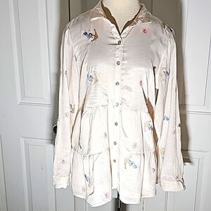 HOPE‎ SPRINGS, WOMEN'S BLOUSE. size large. Nautical print. Layered ruffles.